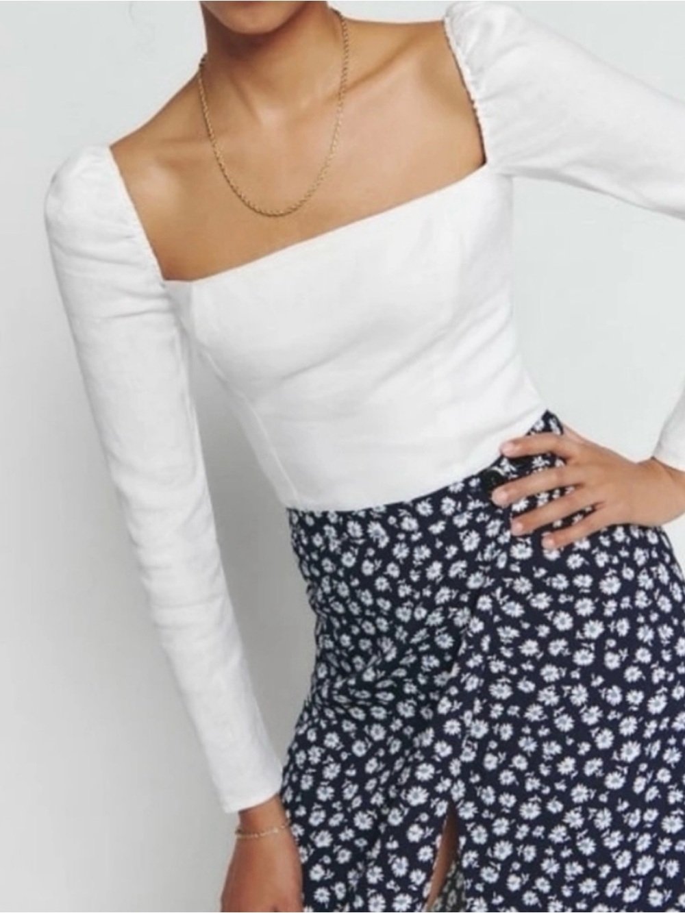 Reformation Khloe Linen Top in white